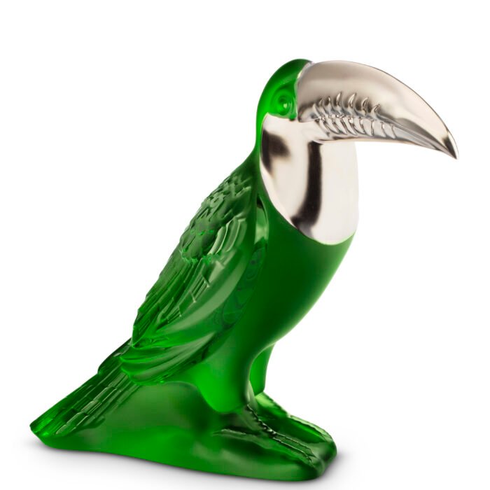 Sculpture Toucan vert amazone tamponné platine